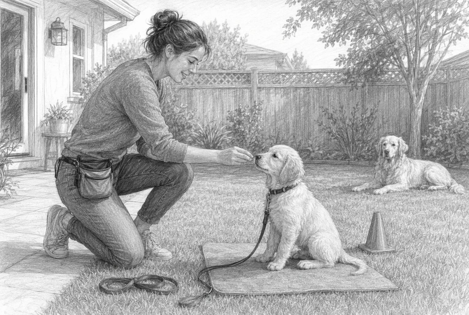 Chico owner rewarding calm puppy outdoors